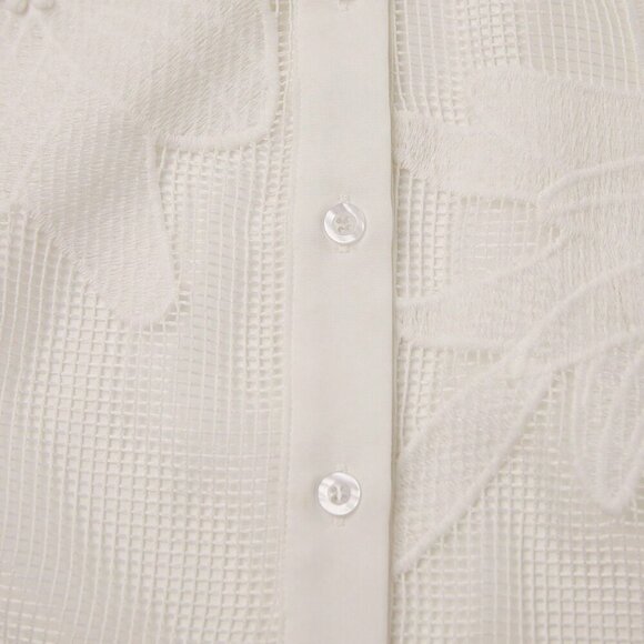 White Casual Women's Set French Romantic Hollow Embroidery Floral Outfit - Picture 15 of 15